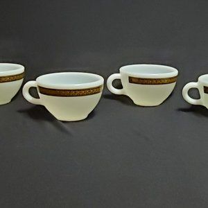Pyrex Tableware Coffee Cups in the pattern of Ebony Fleur De Lis Set of 4